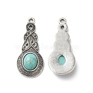 Tibetan Style Alloy Pendant Rhinestone Settings, with Synthetic Turquoise Cabochons, Gourd, Antique Silver, Fit For 1.5mm Rhinestone, 37x15.5x5mm, Hole: 1.9mm(PALLOY-F300-04AS)
