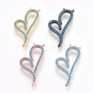 Brass Micro Pave Cubic Zirconia Pendants, Lead Free & Cadmium Free & Nickel Free
, Long-Lasting Plated, Heart, Mixed Color, 24x10.5x2mm, Hole: 0.8mm(ZIRC-P076-13-NR)