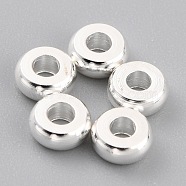 Brass Beads, Long-Lasting Plated, Flat Round, 925 Sterling Silver Plated, 4x1.5mm, Hole: 1.5mm(KK-O133-317C-S)