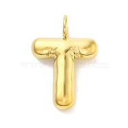 304 Stainless Steel Pendants, Real 14K Gold Plated, Letter Charm, Letter T, 24x16x5mm, Hole: 4mm(STAS-K263-47G-T)