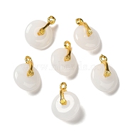 Glass Pendants, with Golden Alloy Finding, Donut/Pi Disc Charm, WhiteSmoke, 17x12x6~7mm, Hole: 1.5mm(GLAA-K065-02G-03)