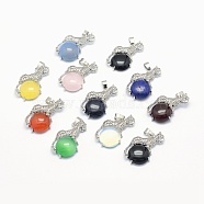 Natural & Synthetic Mixed Stone Pendants, with Alloy Findings, Leopard, Platinum, 33.5x20x7mm, Hole: 4x6mm(KK-E757-C-P)