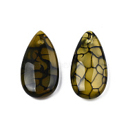 Natural Dragon Veins Agate Pendants, Dyed & Heated, Teardrop Charm, Olive, 29x15x5.5mm, Hole: 1.6mm(G-N0325-16C)