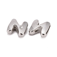 Letter Slider Beads for Watch Band Bracelet Making, Platinum Plated Alloy Crystal Rhinestone Slide Charms, Cadmium Free & Nickel Free & Lead Free, Letter.N, 11~13x9~11.5x4~5mm, Hole: 7.5~8x1mm(ALRI-O012-N-NR)