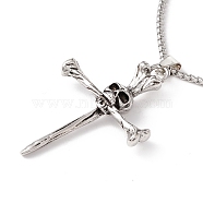 Alloy Cross with Skull Pendant Necklace with 201 Stainless Steel Box Chains, Gothic Jewelry for Men Women, Antique Silver & Stainless Steel Color, 23.62 inch(60cm)(NJEW-E016-03AS)