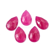 Natural Jade Cabochons, Faceted, Teardrop, Dyed, Deep Pink, 25x16x6mm(G-L514-022A)