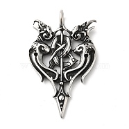 304 Stainless Steel Manual Polishing Pendants, Odin's Ravens, Antique Silver, 45.5x28x5mm, Hole: 5mm(STAS-G274-29AS)