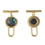 Brass Toggle Clasps, with Synthetic Abalone Shell/Paua Shell, Nickel Free, Flat Round, Real 18K Gold Plated, 30mm, Hole: 1mm, Flat Round: 20x13x3mm(KK-N233-224)
