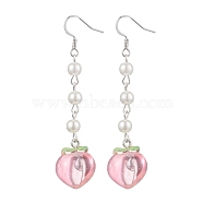 ABS Plastic Imitation Pearl Beads & Resin Peach Dangle Earrings, Brass Earrings for Women, Platinum, 70.5x16.5mm(EJEW-JE05834)