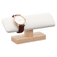 PU Imitation Leather Bracelet Display Stands, Jewelry Organizer Holder for Bangle Bracelet Watch Storage, with Wooden Base, White, 19.3x5x8.6cm(BDIS-WH0006-007)