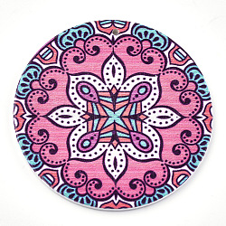 Printed Wooden Big Pendants, Dyed, Flat Round with Flower, Colorful, 60x2.5mm, Hole: 1.5mm(X-WOOD-S042-03)