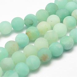 Natural Amazonite Bead Strands, Round, Frosted, 4mm, Hole: 0.8mm, about 89pcs/strand, 15 inch(38cm)(G-G684-03-4mm)