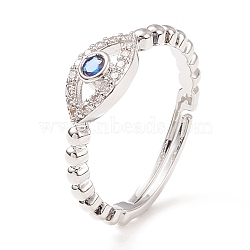 Cubic Zirconia Horse Eye Adjustable Ring, Brass Jewelry for Women, Cadmium Free & Lead Free, Platinum, Inner Diameter: 16.5~22mm(RJEW-C028-04P)