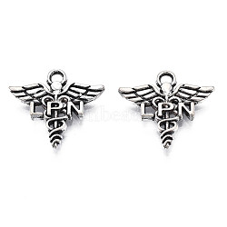 Tibetan Style Alloy LPN Caduceus Medical Symbol Charms, Cadmium Free & Lead Free, Wing with Snake, Antique Silver, 14x15x2mm, Hole: 1.4mm, about 1600pcs/1000g(TIBEP-N008-133)