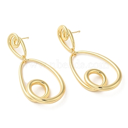 Teardrop Brass Dangle Stud Earrings, Long-Lasting Plated, Cadmium Free & Lead Free, Real 18K Gold Plated, 65.5x27.5mm(EJEW-G382-14G)