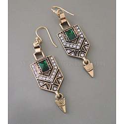 Alloy Rhinestone Dangle Earrings, Pentagon, Golden, 60x16mm(FS-WGCEAE4-01)