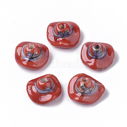 Handmade Porcelain Beads, Famille Rose Style, Lady Hat, Red, 15~16x9mm, Hole: 1.8mm(X-PORC-N004-03)