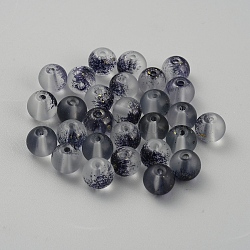 Transparent Frosted Glass Beads, Round with Spot Pattern, Midnight Blue, 7x8mm, Hole: 1.5mm(GLAA-WH0032-21D)