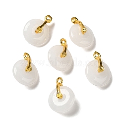 Glass Pendants, with Golden Alloy Finding, Donut/Pi Disc Charm, WhiteSmoke, 17x12x6~7mm, Hole: 1.5mm(GLAA-K065-02G-03)