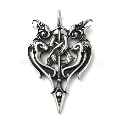304 Stainless Steel Manual Polishing Pendants, Odin's Ravens, Antique Silver, 45.5x28x5mm, Hole: 5mm(STAS-G274-29AS)