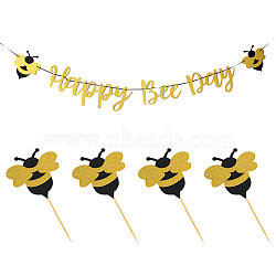 AHANDMAKER Paper Birthday Party Hanging Decoration Banner, Bees, Yellow, 113x60x2.5mm(AJEW-GA0003-12)