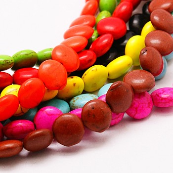 Flat Round Synthetic Turquoise Beads Strands, Dyed, Mixed Color, 12x6mm, Hole: 1mm, about 34pcs/strand, 15.7 inch