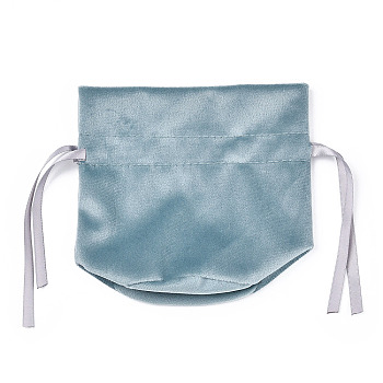 Velvet Jewelry Bags with Drawstring & Plastic Imitation Pearl, Velvet Cloth Gift Pouches, Light Steel Blue, 13.2x14x0.4cm