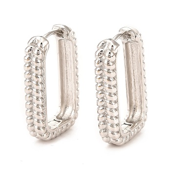 Brass Hoop Earrings, Long-Lasting Plated, Rectangle, Real Platinum Plated, 25x15.5x4.5mm, Pin: 1mm
