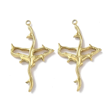 304 Stainless Steel Pendants, Branch Charm, Real 18K Gold Plated, 26x15x2.2mm, Hole: 1mm