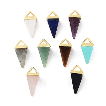 Natural & Synthetic Mixed Gemstone Pendants, Triangle Charms with Golden Plated Brass Findings, 18.5mm, Hole: 2x3mm
