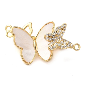 Brass Micro Pave Clear Cubic Zirconia Fold Over Clasps, Butterfly, Real 18K Gold Plated, 29mm