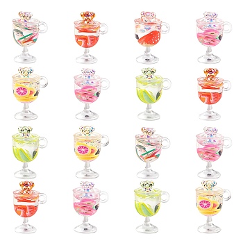 60Pcs 6 Colors Transparent Resin Pendants, with Plastic Goblet, Imitation Drink, Fuit Filling & AB Color Bear inside, Mixed Color, 19.5x15x12mm, Hole: 2.5mm, 10pcs/color