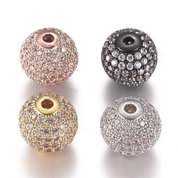 CZ Jewelry Brass Micro Pave Cubic Zirconia Round Beads, Clear, Mixed Color, 12mm, Hole: 2mm