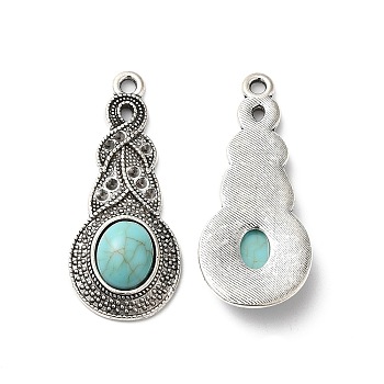 Tibetan Style Alloy Pendant Rhinestone Settings, with Synthetic Turquoise Cabochons, Gourd, Antique Silver, Fit For 1.5mm Rhinestone, 37x15.5x5mm, Hole: 1.9mm