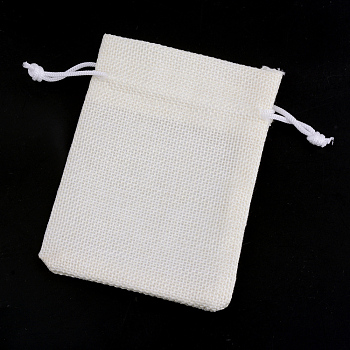 Polyester Imitation Burlap Packing Pouches Drawstring Bags, Creamy White, 23x17cm