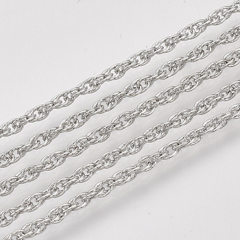 Soldered Brass Covered Iron Rope Chains, with Spool, Platinum, 3x2.5x0.3mm, about 328.08 Feet(100m)/roll