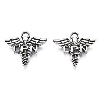 Tibetan Style Alloy LPN Caduceus Medical Symbol Charms, Cadmium Free & Lead Free, Wing with Snake, Antique Silver, 14x15x2mm, Hole: 1.4mm, about 1600pcs/1000g
