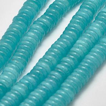 Natural White Jade Heishi Beads Strands, Disc/Flat Round, Dyed, Dark Cyan, 6x2mm, Hole: 1mm, about 155pcs/strand, 14.96 inch