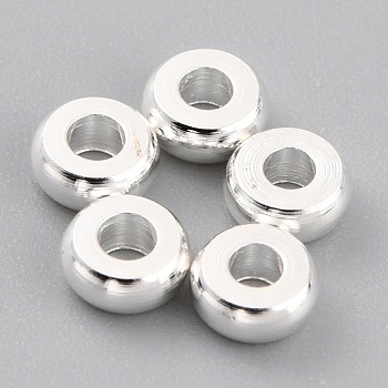 Brass Beads, Long-Lasting Plated, Flat Round, 925 Sterling Silver Plated, 4x1.5mm, Hole: 1.5mm