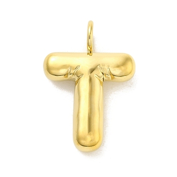 304 Stainless Steel Pendants, Real 14K Gold Plated, Letter Charm, Letter T, 24x16x5mm, Hole: 4mm
