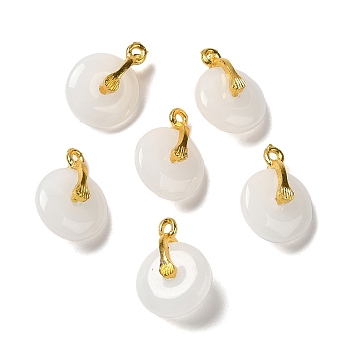 Glass Pendants, with Golden Alloy Finding, Donut/Pi Disc Charm, WhiteSmoke, 17x12x6~7mm, Hole: 1.5mm
