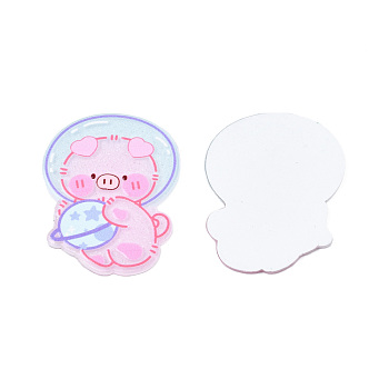 Printed Acrylic Cabochons, with Glitter Powder, Aerospace Style, Pig, Pearl Pink, 41.5x32.5x2mm