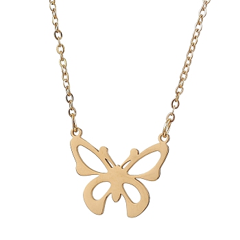 Hollow Butterfly 304 Stainless Steel Pendant Necklaces, Cable Chains Necklaces for Women, Golden, 18.58 inch(47.2cm)