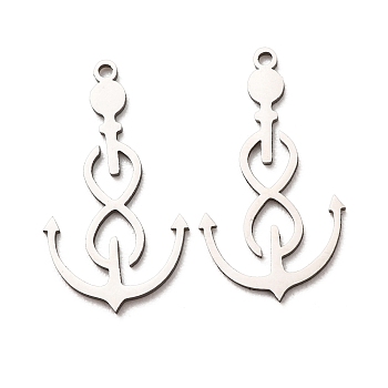 201 Stainless Steel Pendants, Anchor Charms, Laser Cut, Cut-Out, Stainless Steel Color, 27x15x1mm, Hole: 1.4mm