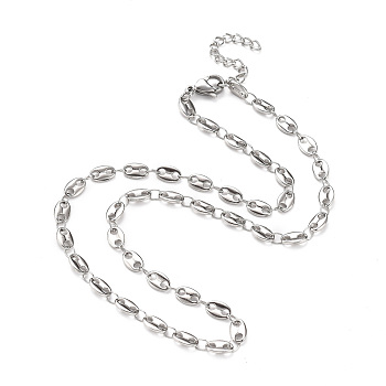 304 Stainless Steel Coffee Bean Chain Necklaces, with Lobster Claw Clasps, Stainless Steel Color, 15.94 inch(40.5cm)