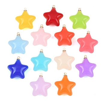 Acrylic Pendants, Star, with Golden Iron Loop, Mixed Color, 25.5-26x23.5x13.5mm, Hole: 1.5mm