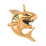 304 Stainless Steel Pendants, Shark Shape Charms, Ion Plating(IP), Antique Golden, 46.5x32.5x7mm, Hole: 5.5x3.5mm(STAS-E526-08AG)