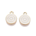 Rack Plating Alloy Enamel Pendants, Flat Round Charms, Golden, White, 13x10.5x1.5mm, Hole: 1.6mm(ENAM-N070-01B-01G-01)