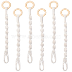 Cotton & Linen Weaving Flower Plant Hanger, with Wood Ring, Indoor Outdoor Hanging Planter Basket, White, 360x56x14mm(FIND-WH20008-37)