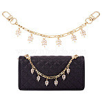 Brass Figaro Chains Bag Strap, with Swivel Clasps and Brass Clear Cubic Zirconia Leaf Pendants, for Bag Replacement, Golden, 202mm(AJEW-TAC00038)